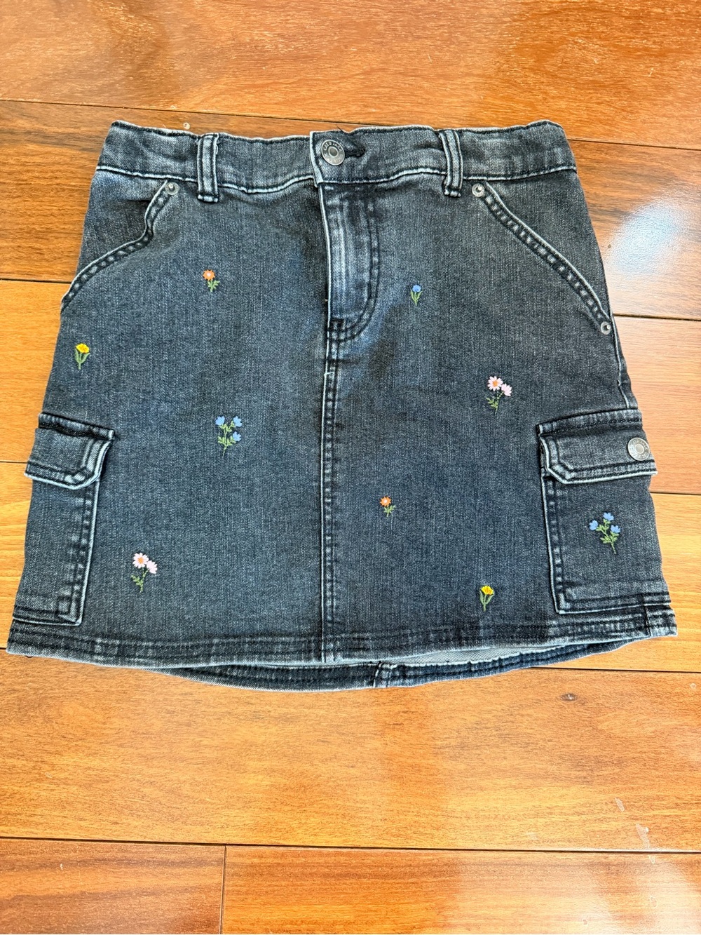 Cat & Jack Black Denim Floral Embroidered Cargo Skirt